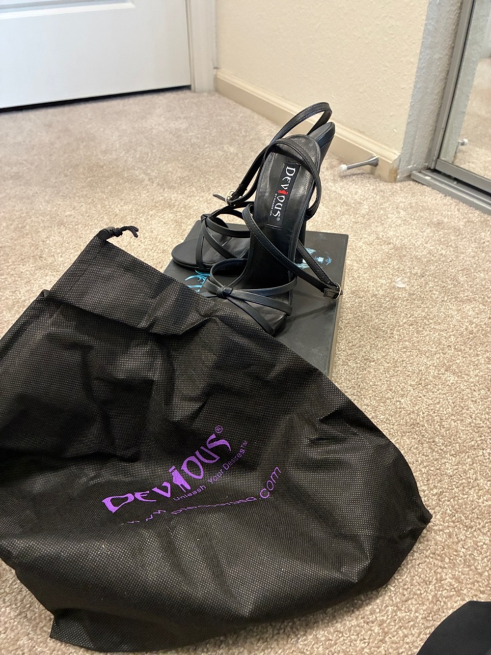 Never Worn Devious Black Strappy Stiletto Heels with Ankle Wrap - Picture 3 of 4